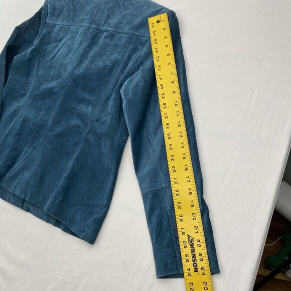 Alfani Leather Jacket Womens Large Blue Suede Lined Buttons Blazer - Picture 10 of 12